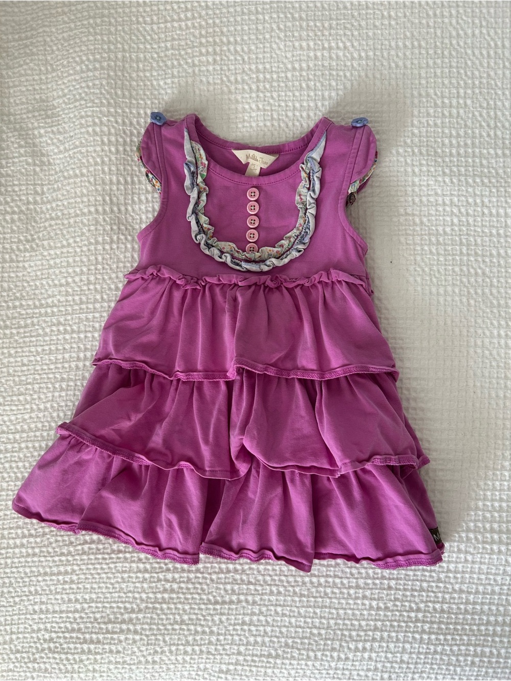 Matilda Jane Bright Pink Ruffle Tiered Dress with Button Accents size 2